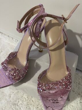 Elegant Pink Embellished Ankle-Strap Heels